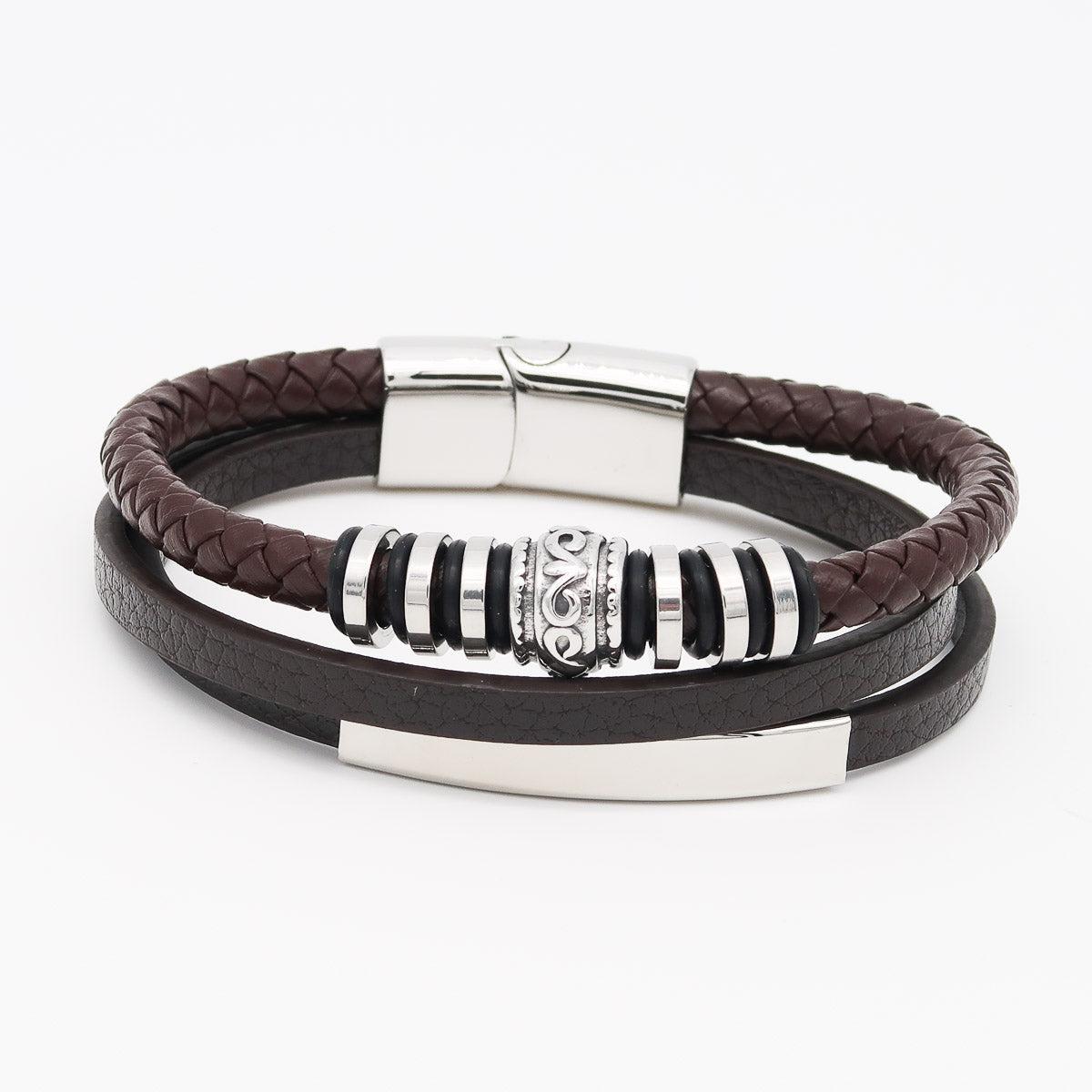 Herrenarmband Leder "Trio Ornament" Gravur inklusive