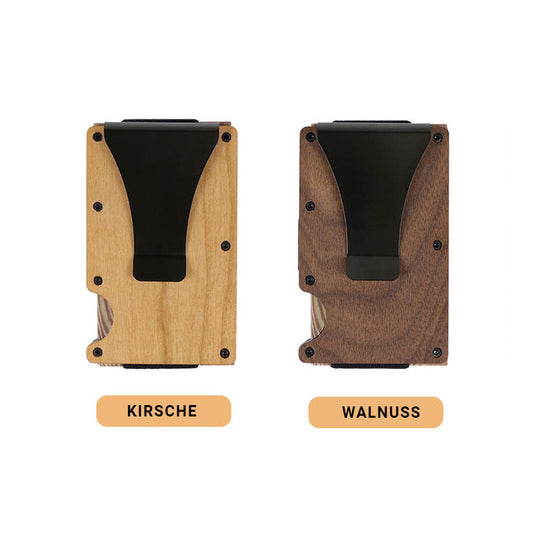 Henkilökohtainen puinen korttipidike, jossa on henkilökohtainen kaiverrus, RFID-suojaus